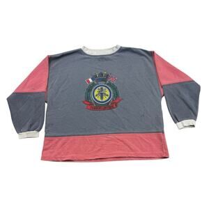 Vintage Express Transatlantique Sweatshirt Mens XXL Blue Red Flag Long Sleeve